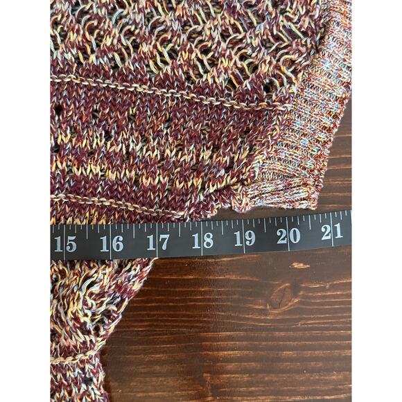 QUESTIONS Open Knit Tunic Top Multicolor M Cowl Sleeve Y2K Boho Hippie Festival - Picture 9 of 11